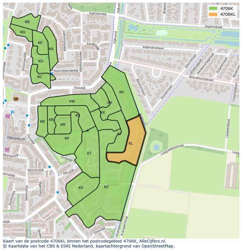 Afbeelding van het postcodegebied 4706 KL op de kaart.