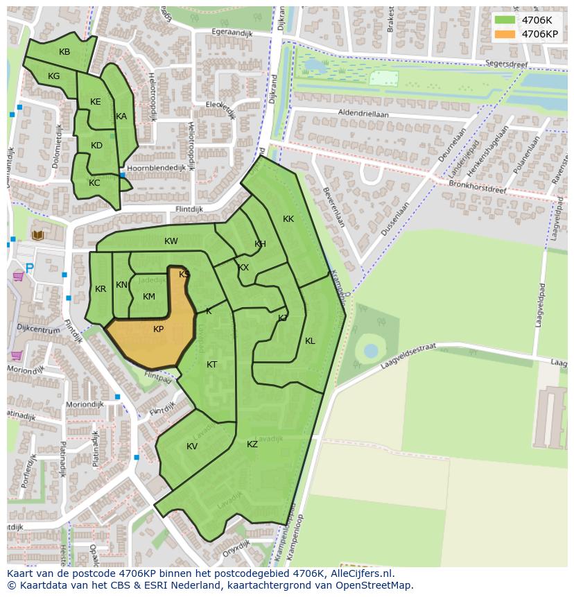 Afbeelding van het postcodegebied 4706 KP op de kaart.