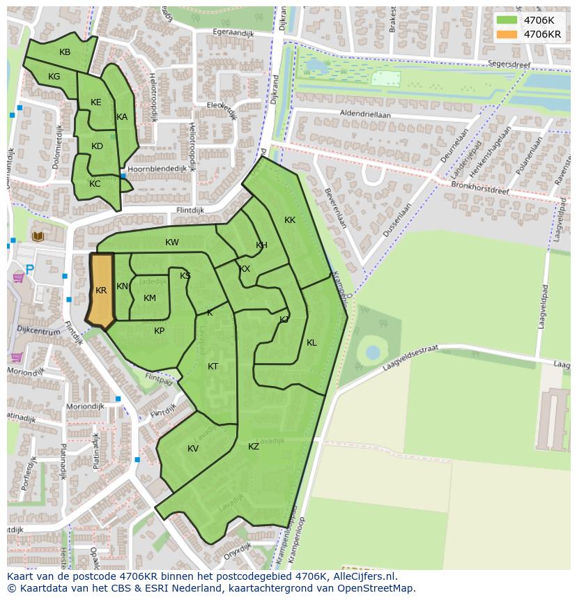 Afbeelding van het postcodegebied 4706 KR op de kaart.