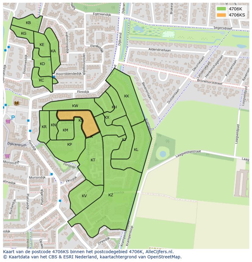 Afbeelding van het postcodegebied 4706 KS op de kaart.