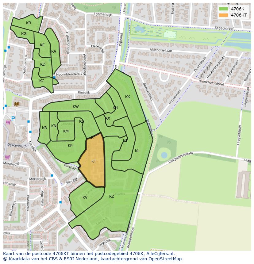 Afbeelding van het postcodegebied 4706 KT op de kaart.