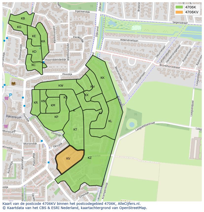 Afbeelding van het postcodegebied 4706 KV op de kaart.