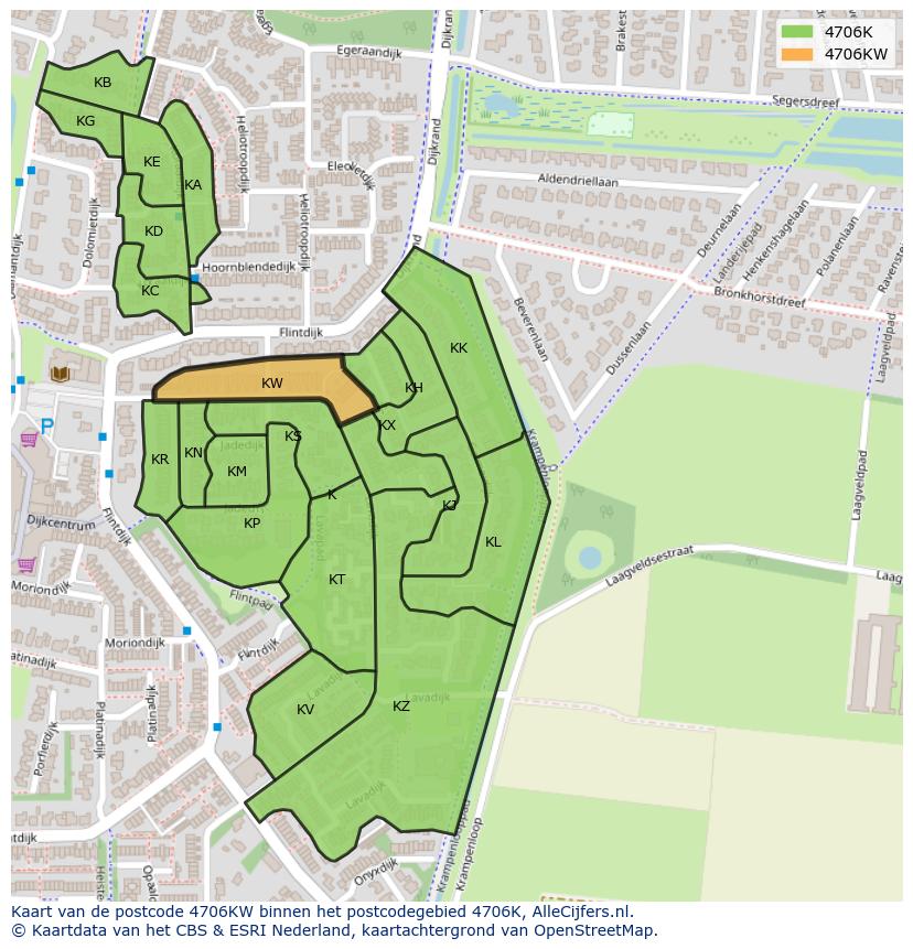 Afbeelding van het postcodegebied 4706 KW op de kaart.