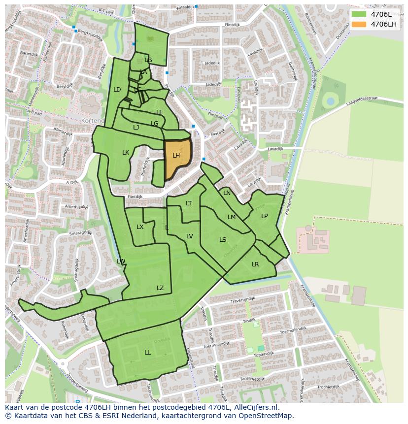 Afbeelding van het postcodegebied 4706 LH op de kaart.