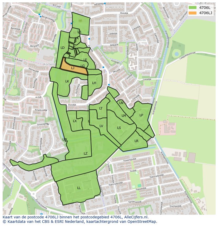 Afbeelding van het postcodegebied 4706 LJ op de kaart.
