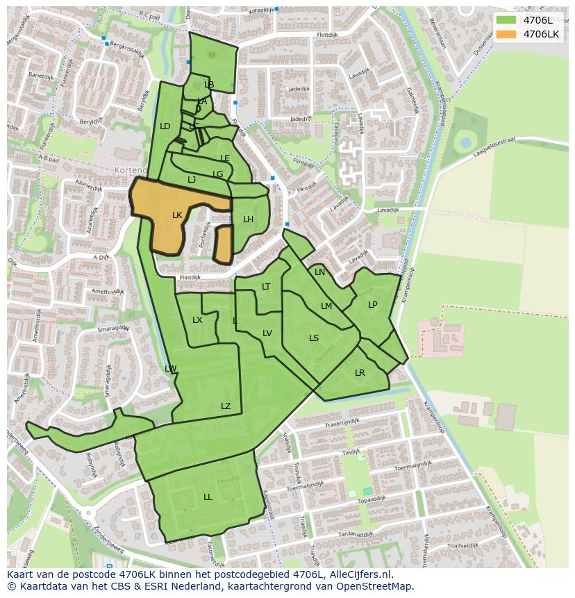 Afbeelding van het postcodegebied 4706 LK op de kaart.