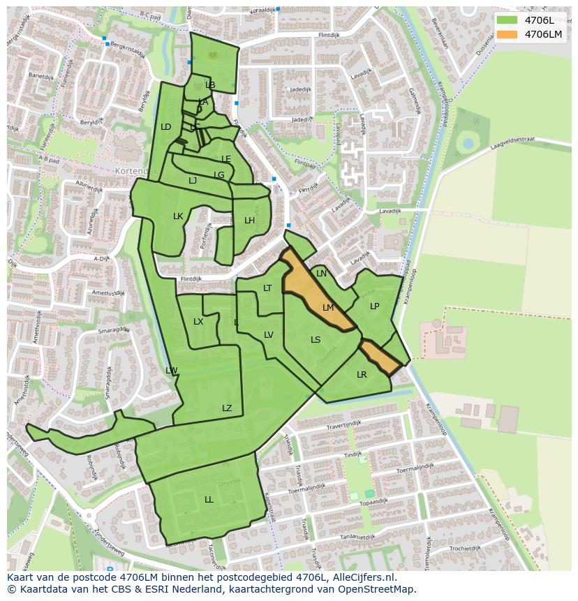 Afbeelding van het postcodegebied 4706 LM op de kaart.