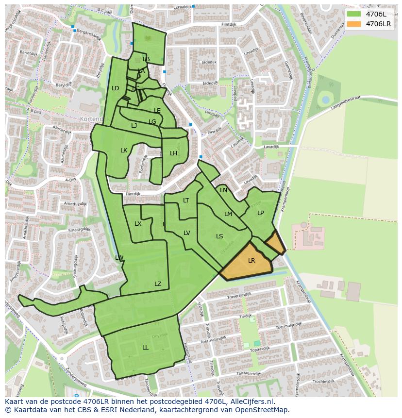 Afbeelding van het postcodegebied 4706 LR op de kaart.