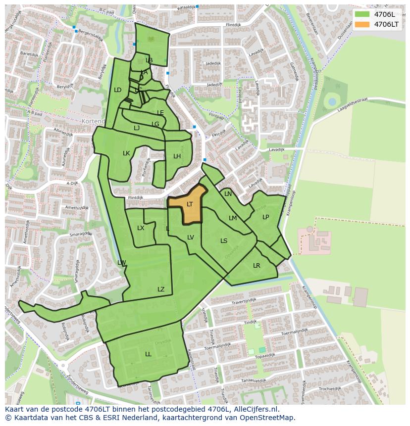 Afbeelding van het postcodegebied 4706 LT op de kaart.