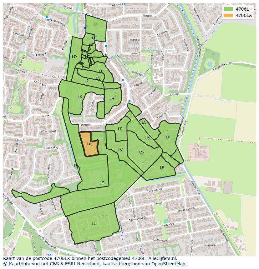 Afbeelding van het postcodegebied 4706 LX op de kaart.