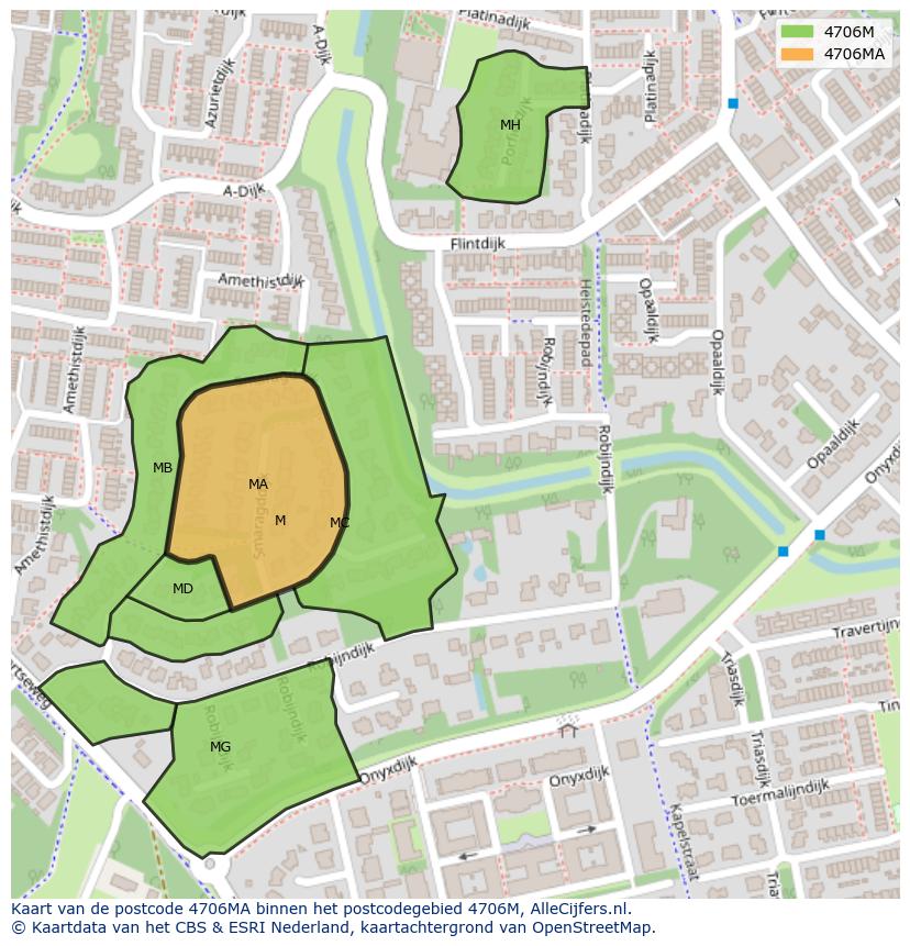 Afbeelding van het postcodegebied 4706 MA op de kaart.