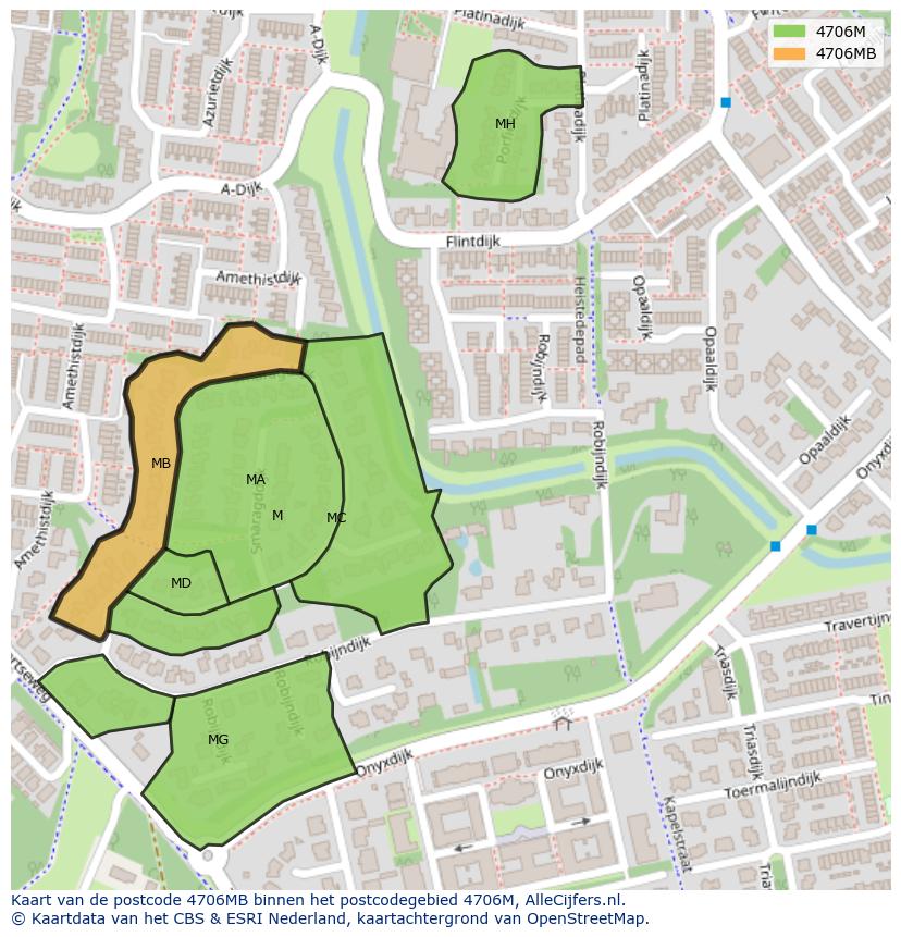 Afbeelding van het postcodegebied 4706 MB op de kaart.