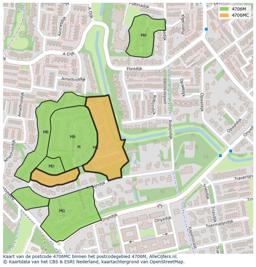 Afbeelding van het postcodegebied 4706 MC op de kaart.
