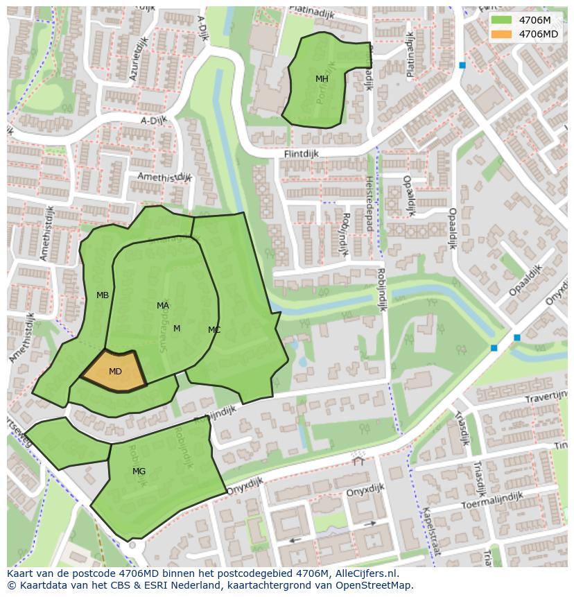 Afbeelding van het postcodegebied 4706 MD op de kaart.