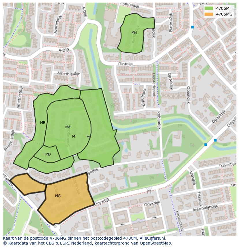 Afbeelding van het postcodegebied 4706 MG op de kaart.