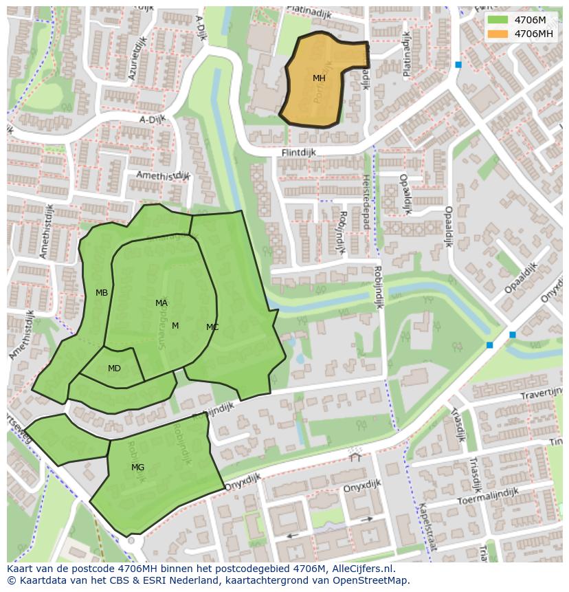 Afbeelding van het postcodegebied 4706 MH op de kaart.