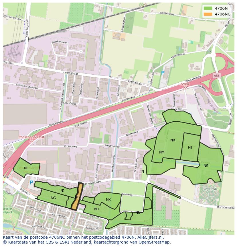 Afbeelding van het postcodegebied 4706 NC op de kaart.
