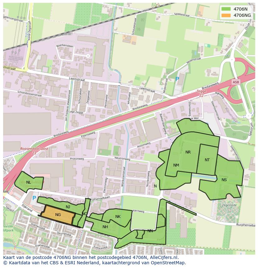 Afbeelding van het postcodegebied 4706 NG op de kaart.