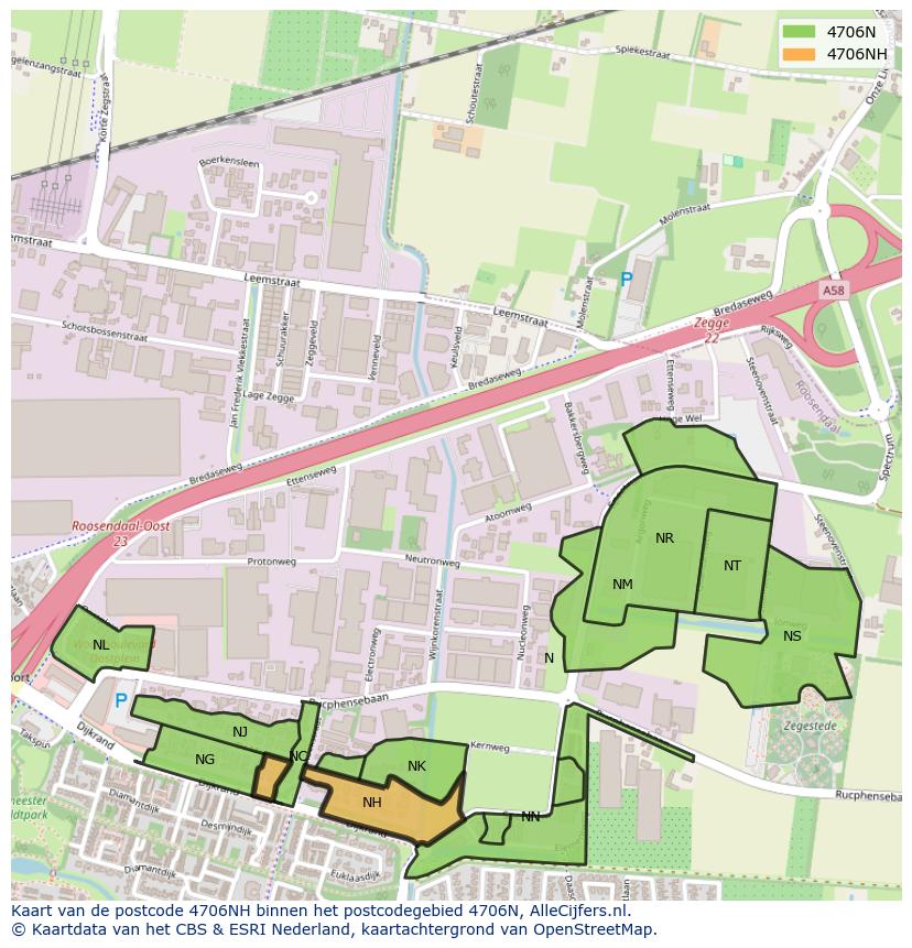 Afbeelding van het postcodegebied 4706 NH op de kaart.