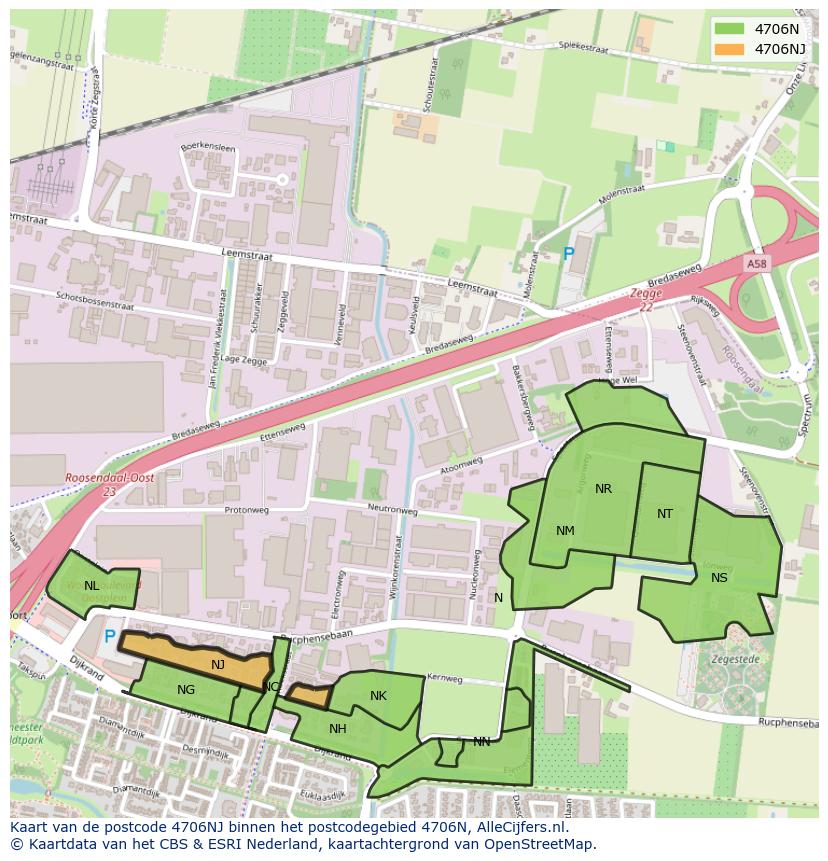 Afbeelding van het postcodegebied 4706 NJ op de kaart.