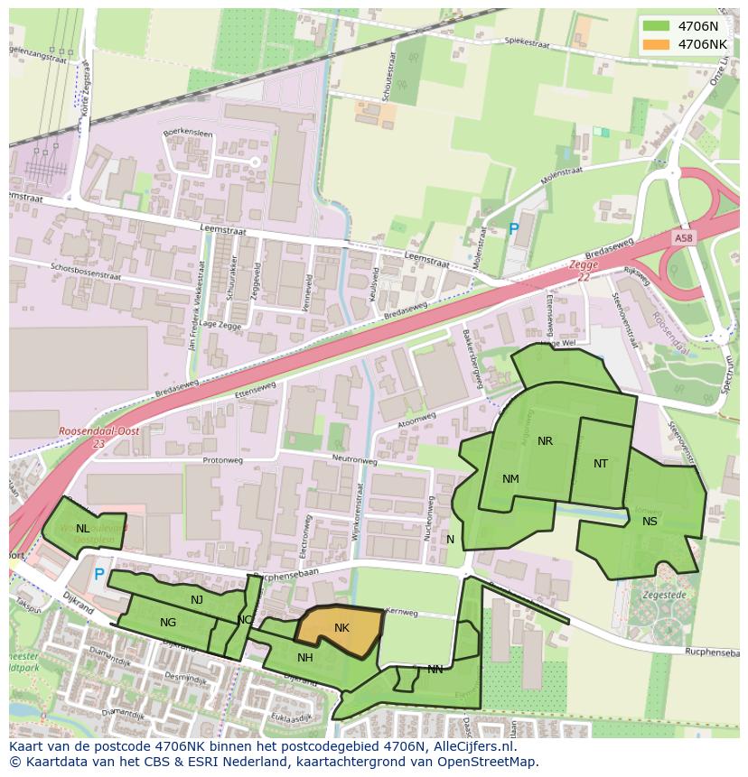 Afbeelding van het postcodegebied 4706 NK op de kaart.