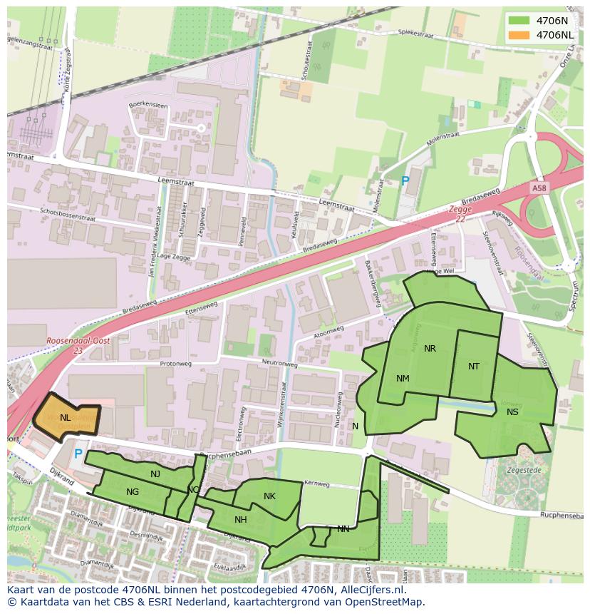 Afbeelding van het postcodegebied 4706 NL op de kaart.