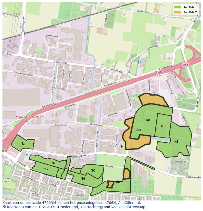 Afbeelding van het postcodegebied 4706 NM op de kaart.