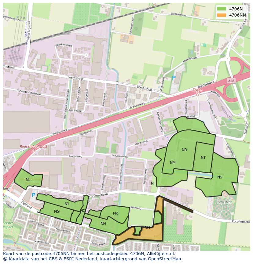 Afbeelding van het postcodegebied 4706 NN op de kaart.