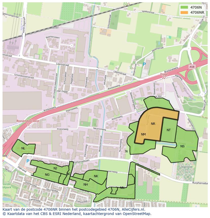 Afbeelding van het postcodegebied 4706 NR op de kaart.