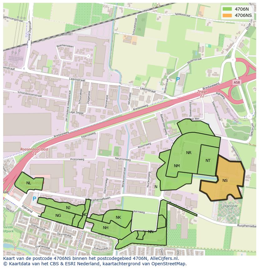 Afbeelding van het postcodegebied 4706 NS op de kaart.
