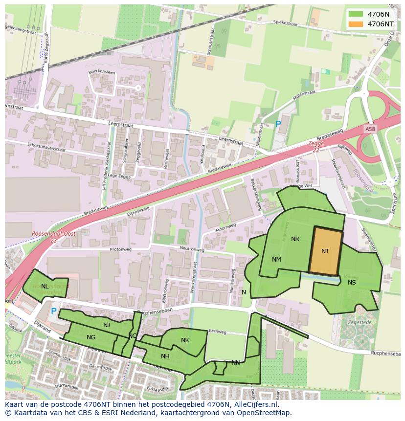 Afbeelding van het postcodegebied 4706 NT op de kaart.