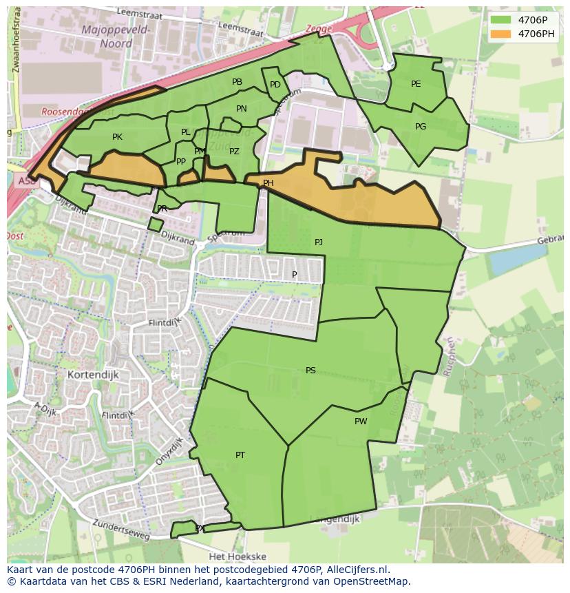 Afbeelding van het postcodegebied 4706 PH op de kaart.