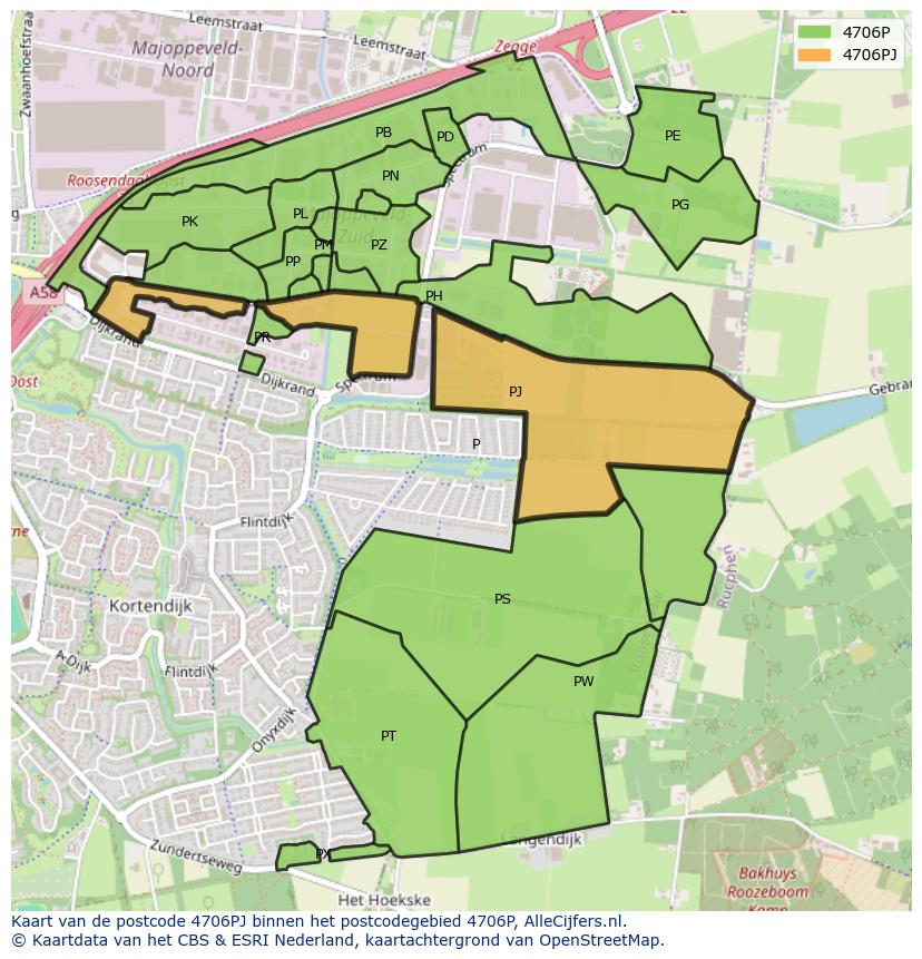 Afbeelding van het postcodegebied 4706 PJ op de kaart.