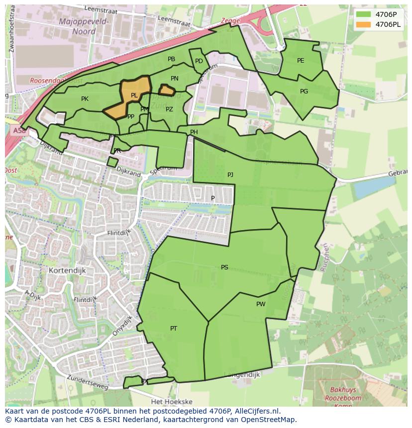 Afbeelding van het postcodegebied 4706 PL op de kaart.