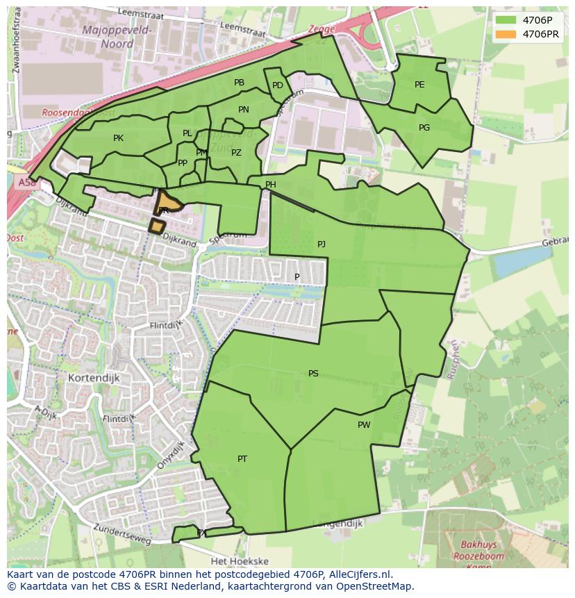 Afbeelding van het postcodegebied 4706 PR op de kaart.