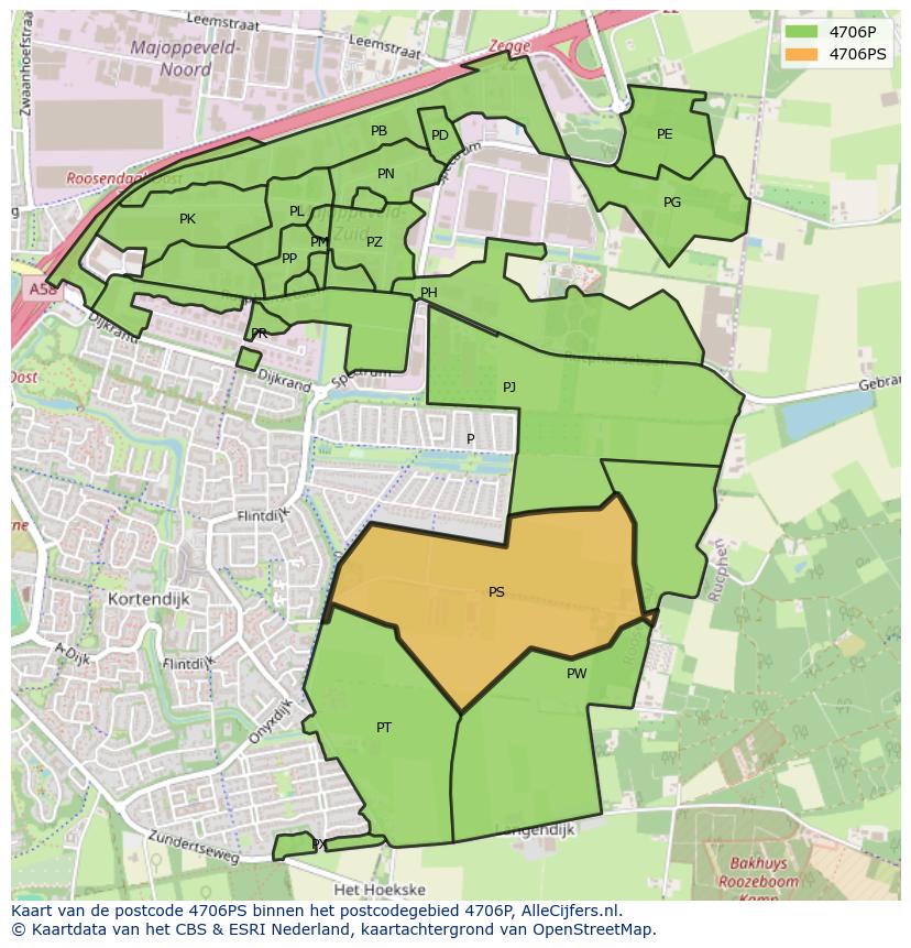 Afbeelding van het postcodegebied 4706 PS op de kaart.