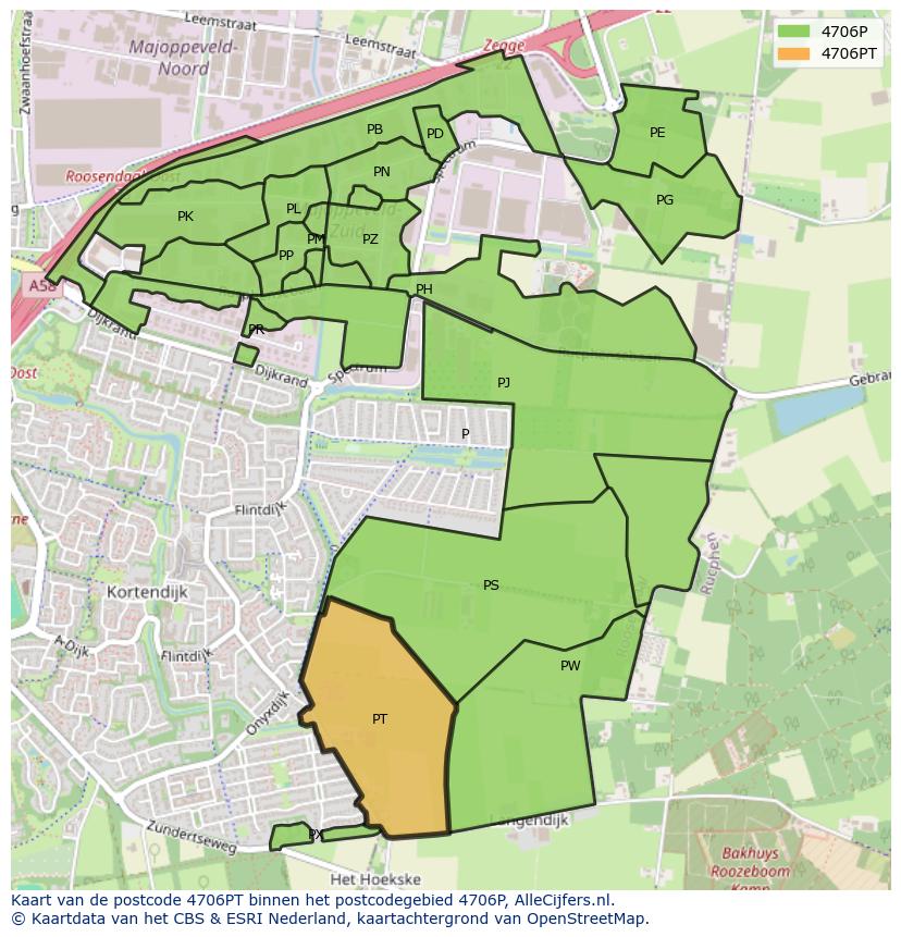 Afbeelding van het postcodegebied 4706 PT op de kaart.