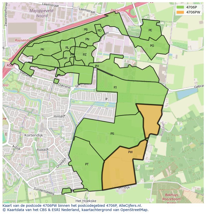 Afbeelding van het postcodegebied 4706 PW op de kaart.
