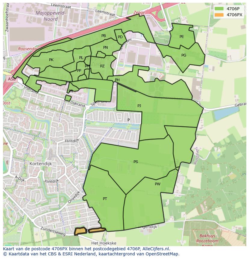 Afbeelding van het postcodegebied 4706 PX op de kaart.