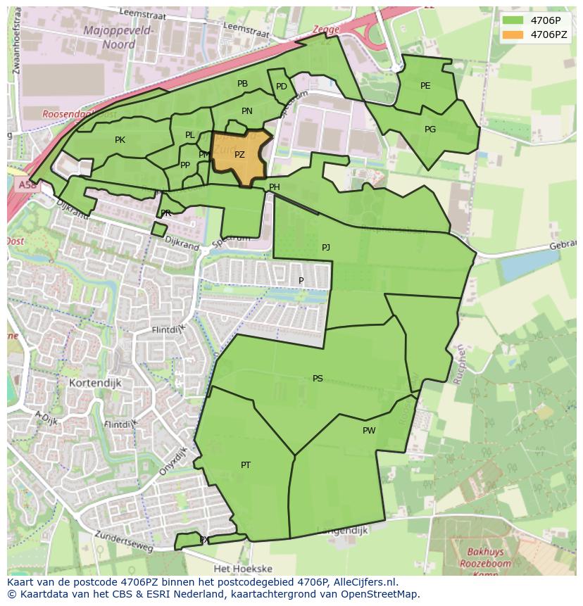 Afbeelding van het postcodegebied 4706 PZ op de kaart.