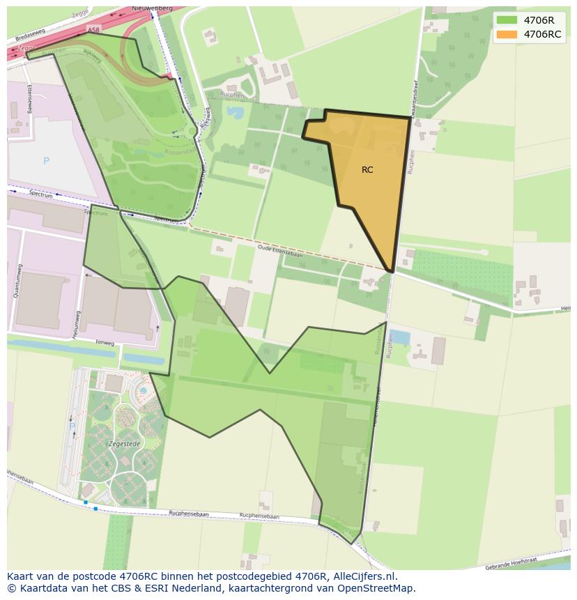 Afbeelding van het postcodegebied 4706 RC op de kaart.
