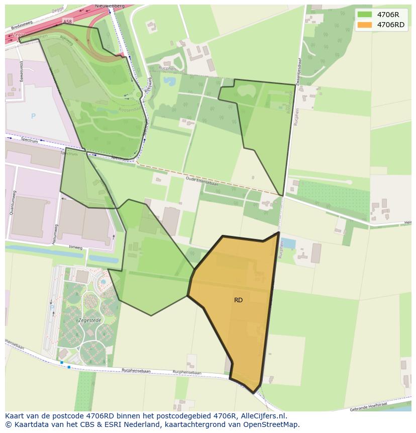 Afbeelding van het postcodegebied 4706 RD op de kaart.