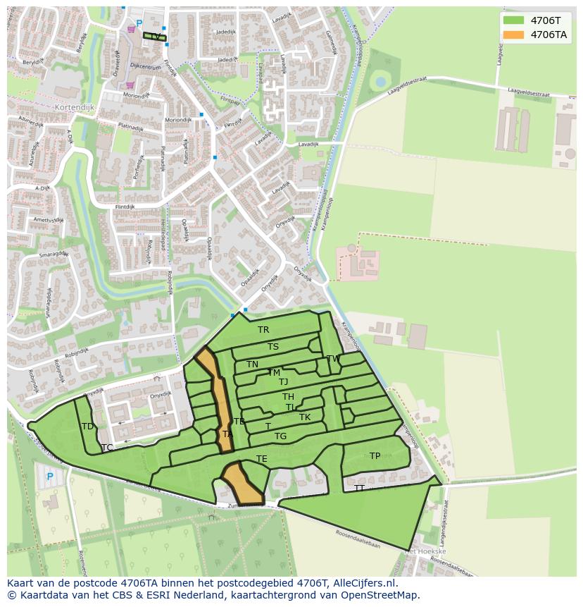 Afbeelding van het postcodegebied 4706 TA op de kaart.