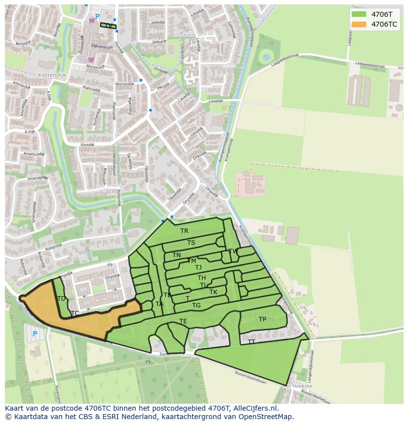 Afbeelding van het postcodegebied 4706 TC op de kaart.