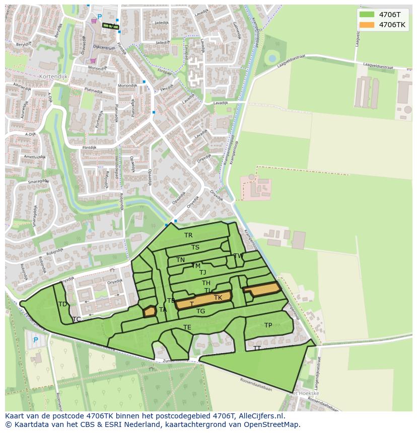 Afbeelding van het postcodegebied 4706 TK op de kaart.