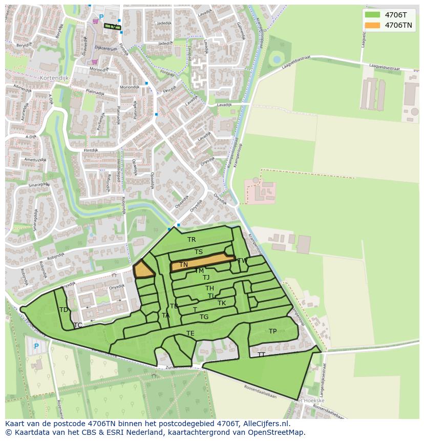 Afbeelding van het postcodegebied 4706 TN op de kaart.