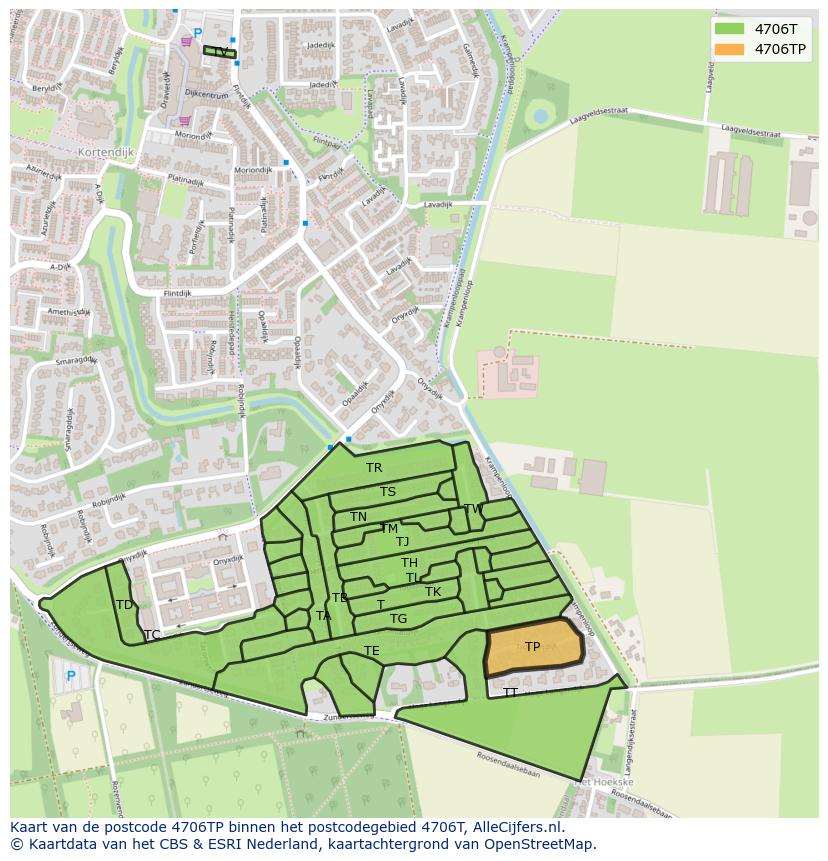 Afbeelding van het postcodegebied 4706 TP op de kaart.