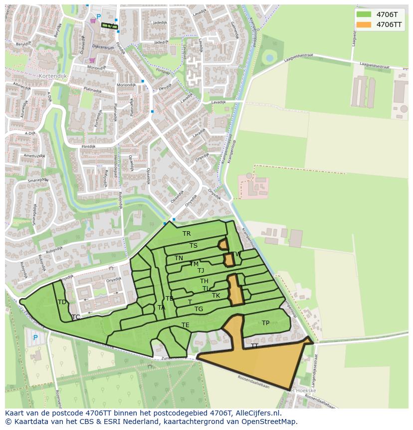 Afbeelding van het postcodegebied 4706 TT op de kaart.