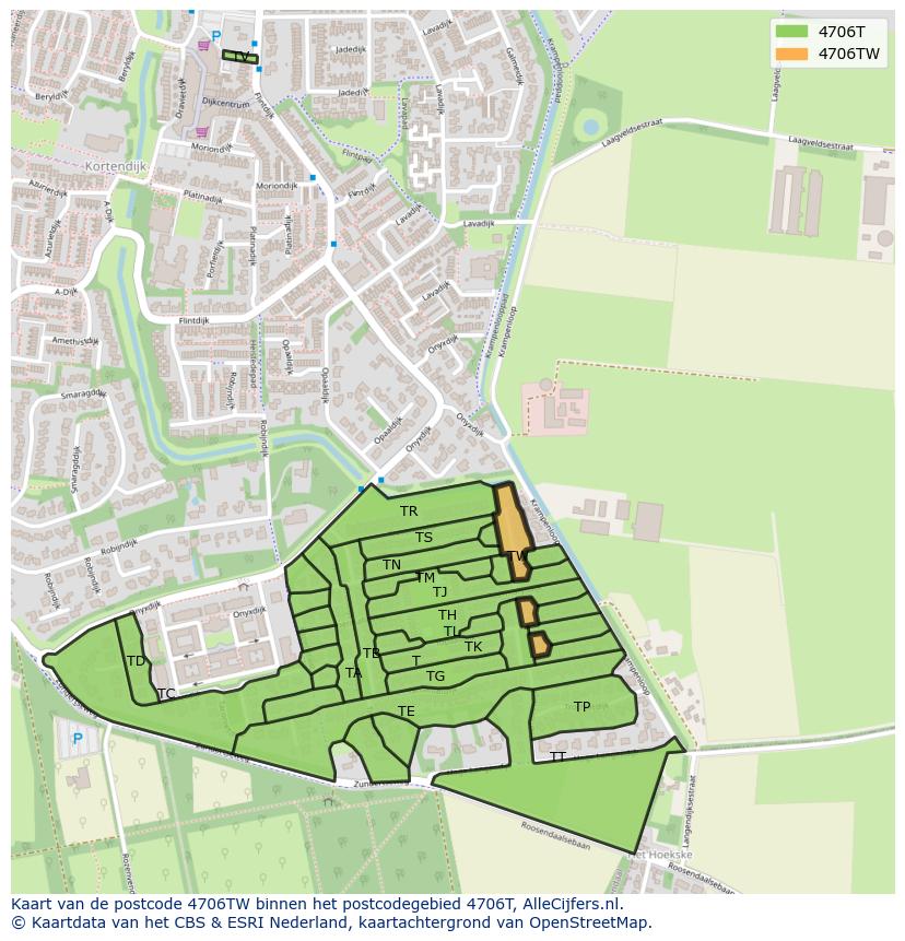 Afbeelding van het postcodegebied 4706 TW op de kaart.