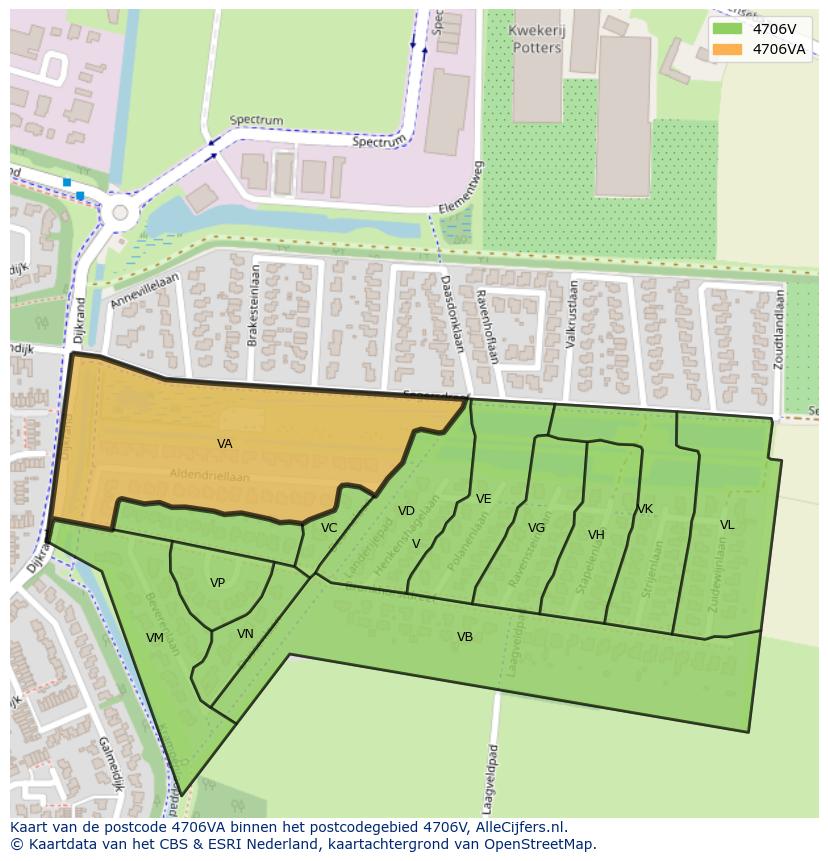 Afbeelding van het postcodegebied 4706 VA op de kaart.